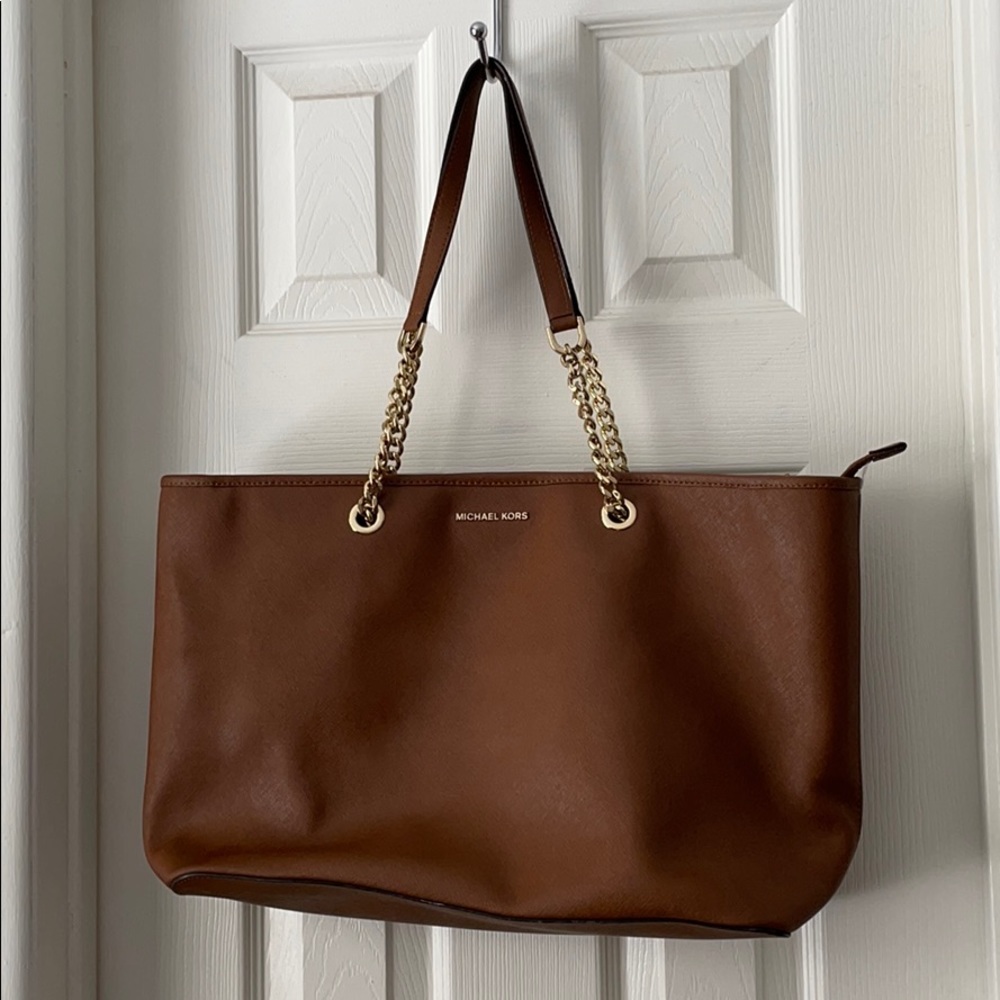Michael Kors brown jet set work travel tote gold